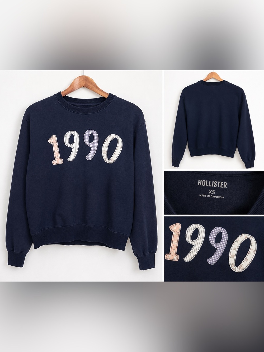 Hollister 1990 Navy Graphic Crewneck Sweatshirt XS | Cozy Pullover